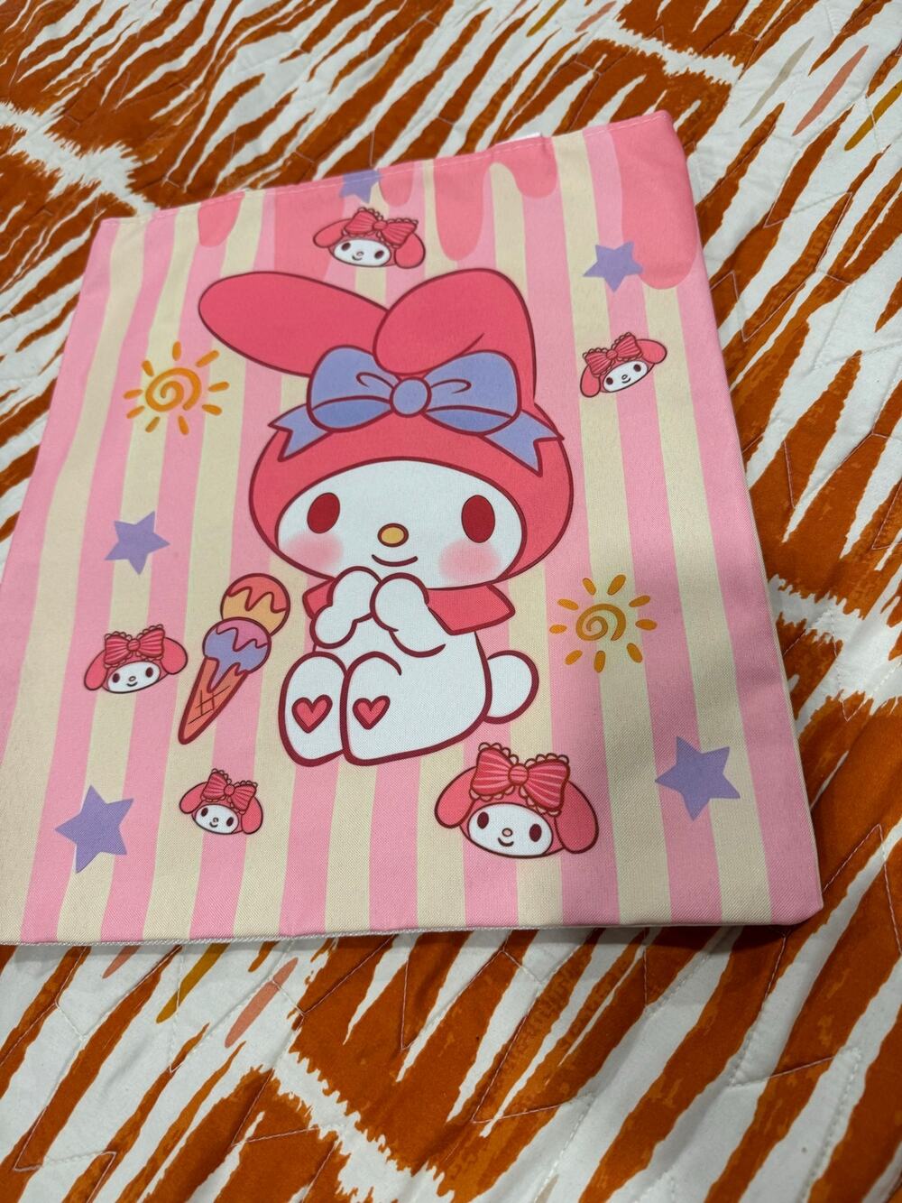 Sanrio My Melody pink cream striped canvas tote bag ice cream zipper lined